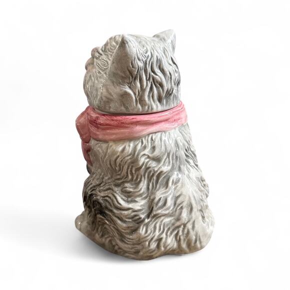 World Bazaars Inc Grey Kitten Cat with Pink Bow Cookie Jar 8" - Picture 5 of 8